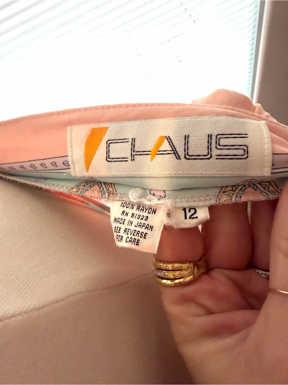 Vintage Chaus Cottage core Peach,  Geometric Printed Maxi Skirt